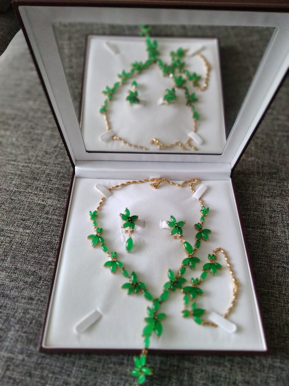 Green Floral Crystal Necklace and Earring Bracelet Set - Women Jewelry